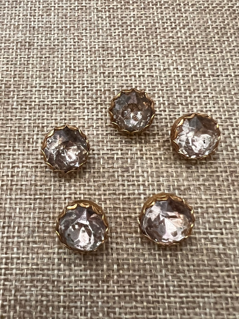 Set of 5 Vintage Gold-Trim Crystal Buttons